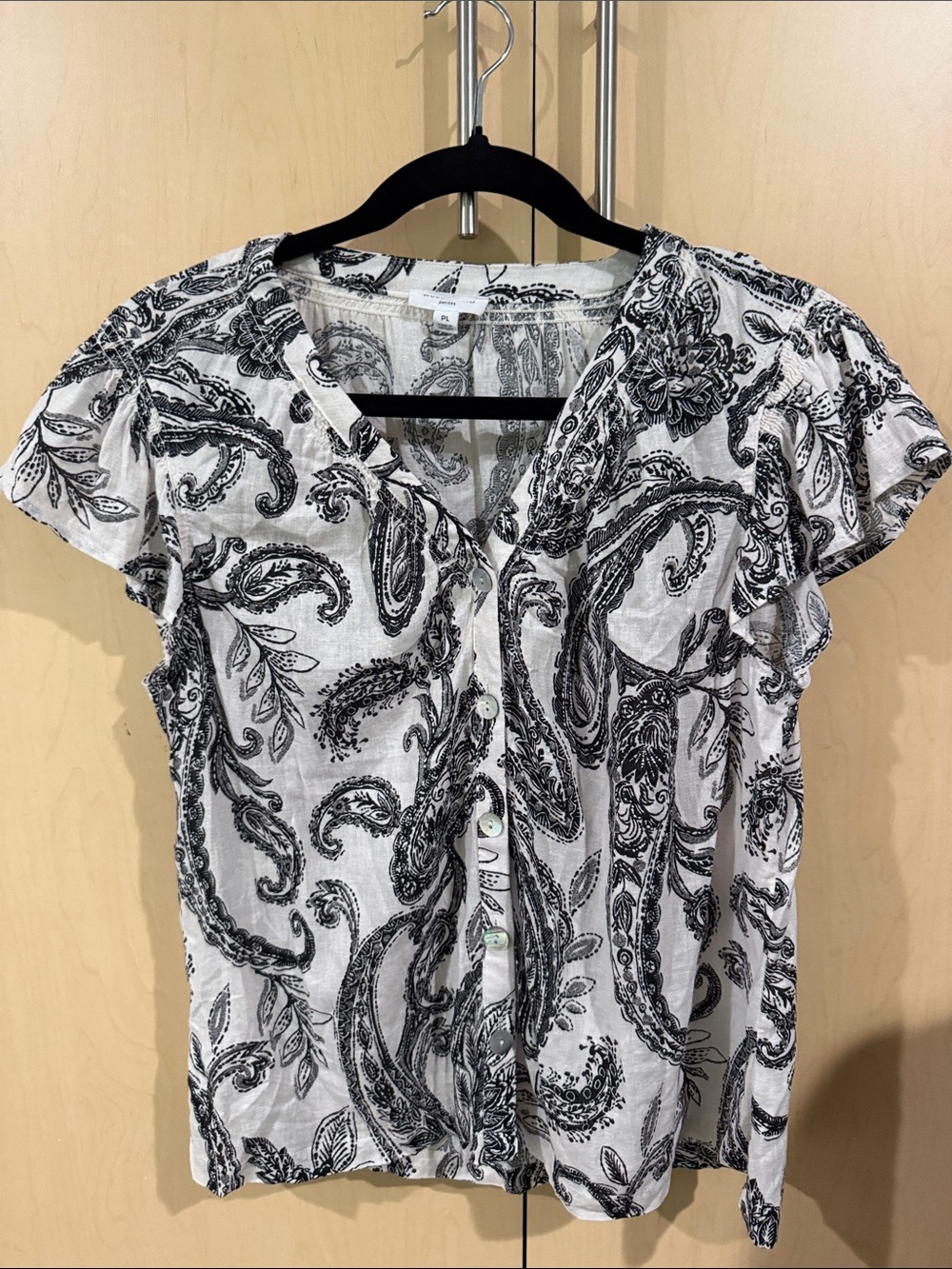 Westbound Black and White Paisley Button-Front Blouse
